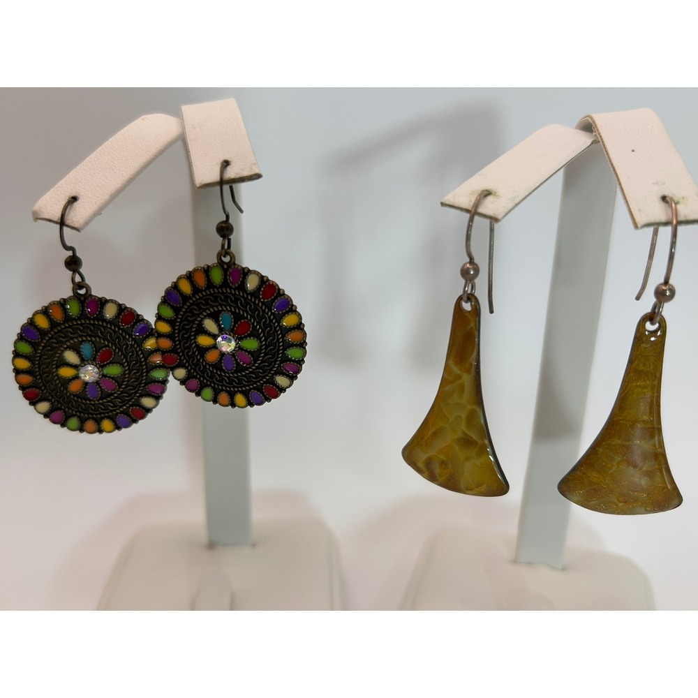 Dangle Earrings Women OS Multi Good Boho Enamel & Gold Tone Lot